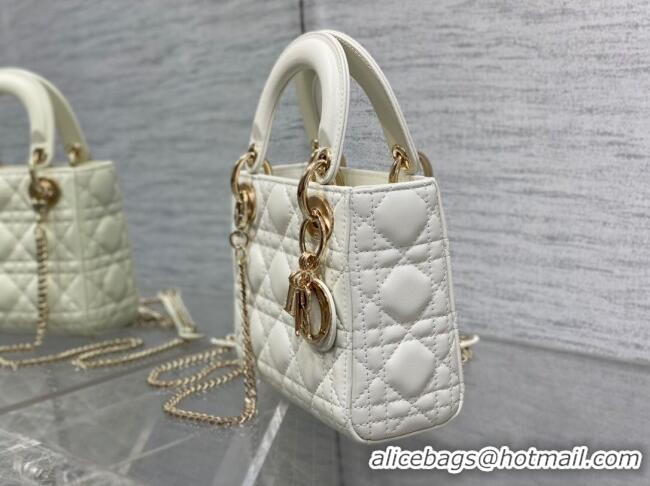 Good Looking Dior Mini Lady Dior Bag in Cannage Lambskin CD2616 White 2023