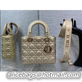 Low Price Dior Small Lady Dior My ABCDior Bag in Iridescent Metallic Leather CD2611 Gold 2023