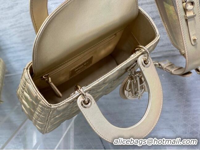 Low Price Dior Small Lady Dior My ABCDior Bag in Iridescent Metallic Leather CD2611 Gold 2023