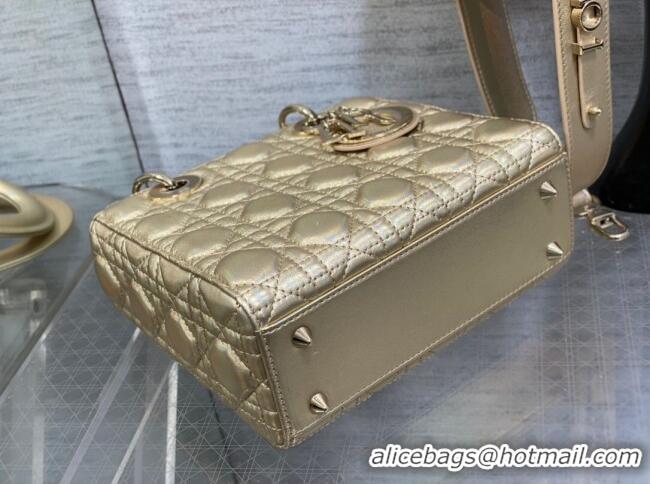 Low Price Dior Small Lady Dior My ABCDior Bag in Iridescent Metallic Leather CD2611 Gold 2023