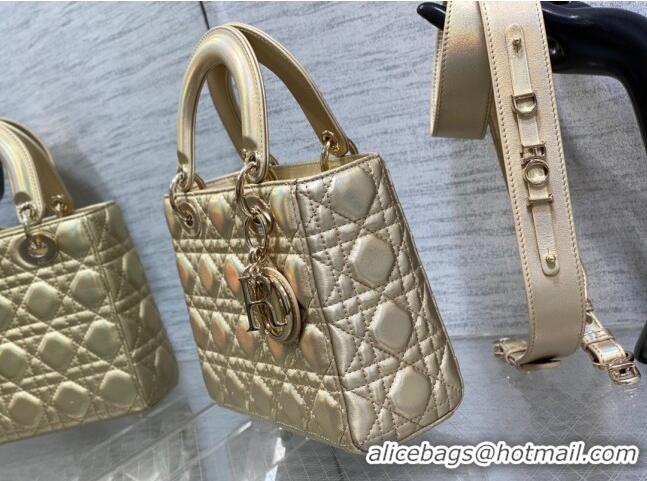 Low Price Dior Small Lady Dior My ABCDior Bag in Iridescent Metallic Leather CD2611 Gold 2023