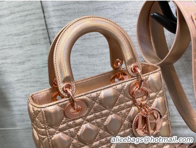 Grade Quality Dior Small Lady Dior My ABCDior Bag in Iridescent Metallic Leather CD2611 Pink 2023