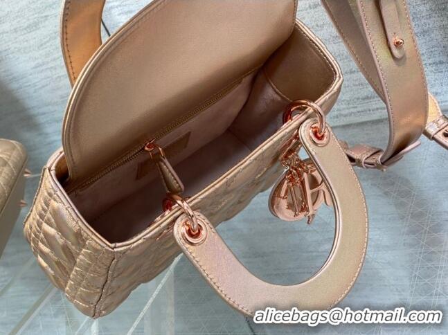 Grade Quality Dior Small Lady Dior My ABCDior Bag in Iridescent Metallic Leather CD2611 Pink 2023