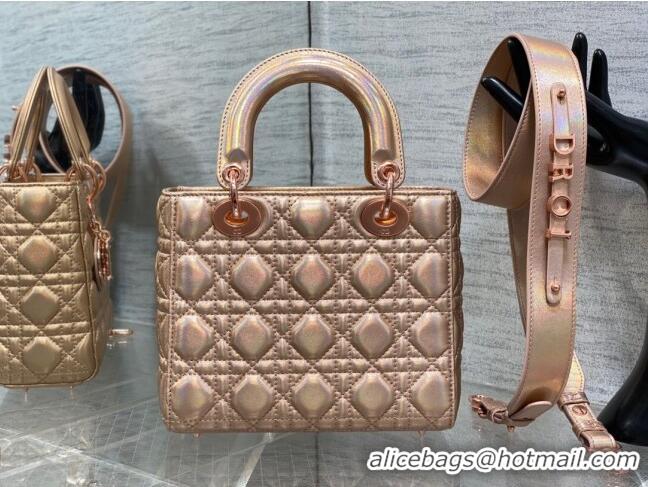 Grade Quality Dior Small Lady Dior My ABCDior Bag in Iridescent Metallic Leather CD2611 Pink 2023