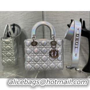 Promotional Dior Small Lady Dior My ABCDior Bag in Iridescent Metallic Leather CD2611 Silver 2023