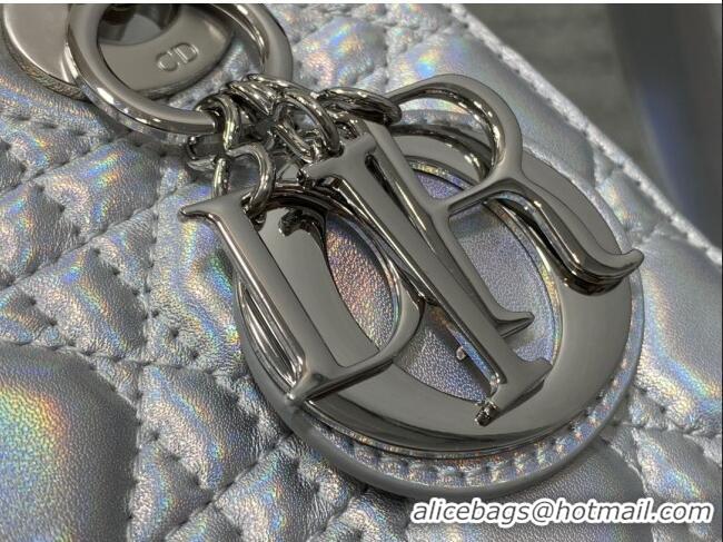 Promotional Dior Small Lady Dior My ABCDior Bag in Iridescent Metallic Leather CD2611 Silver 2023