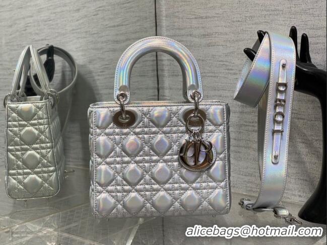 Promotional Dior Small Lady Dior My ABCDior Bag in Iridescent Metallic Leather CD2611 Silver 2023