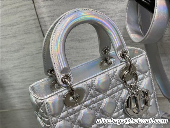 Promotional Dior Small Lady Dior My ABCDior Bag in Iridescent Metallic Leather CD2611 Silver 2023