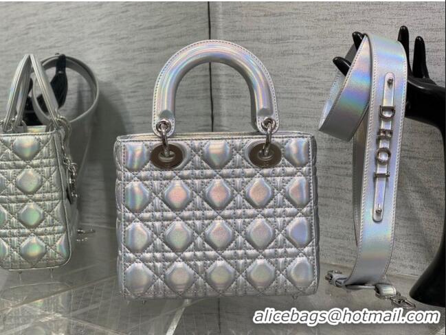 Promotional Dior Small Lady Dior My ABCDior Bag in Iridescent Metallic Leather CD2611 Silver 2023