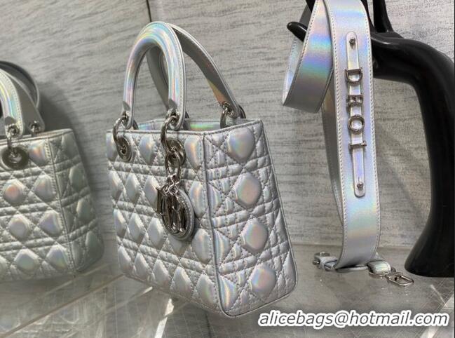 Promotional Dior Small Lady Dior My ABCDior Bag in Iridescent Metallic Leather CD2611 Silver 2023