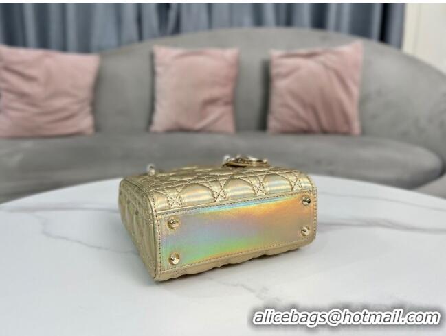 Good Product Dior Mini Lady Dior Bag in Iridescent Metallic Leather CD2612 Gold 2023