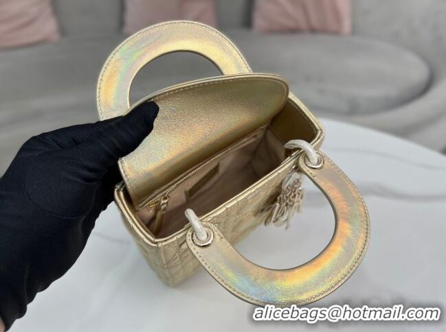 Good Product Dior Mini Lady Dior Bag in Iridescent Metallic Leather CD2612 Gold 2023