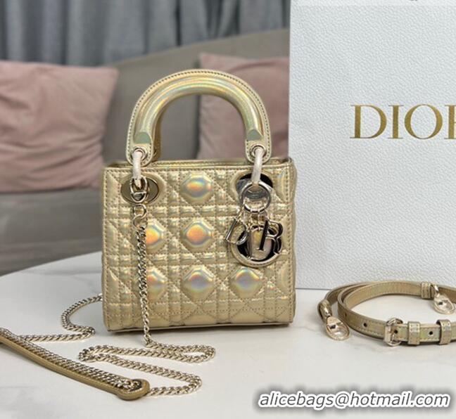 Good Product Dior Mini Lady Dior Bag in Iridescent Metallic Leather CD2612 Gold 2023