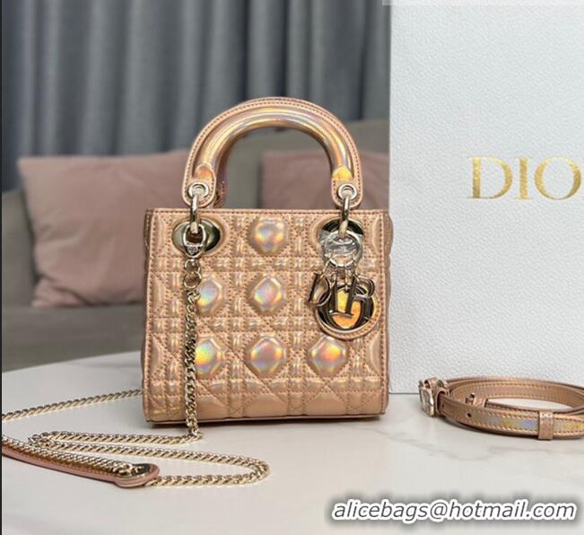 Promotional Dior Mini Lady Dior Bag in Iridescent Metallic Leather CD2612 Pink 2023