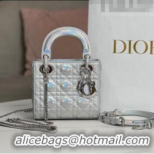 Promotional Dior Mini Lady Dior Bag in Iridescent Metallic Leather CD2612 Silver 2023