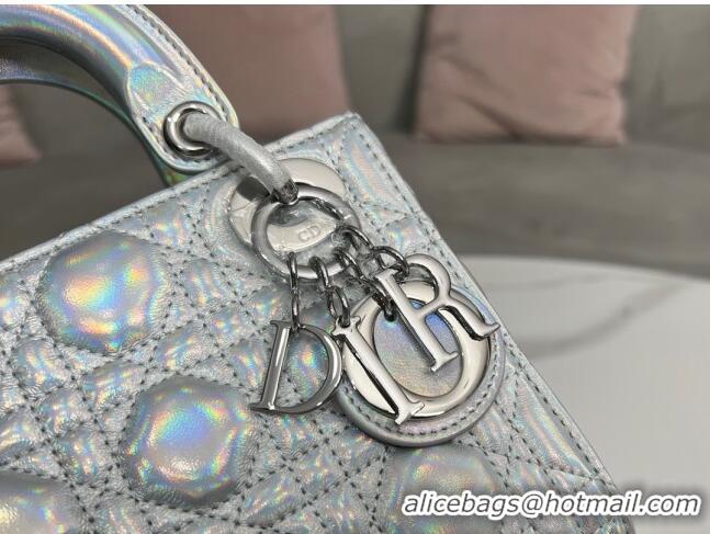 Promotional Dior Mini Lady Dior Bag in Iridescent Metallic Leather CD2612 Silver 2023