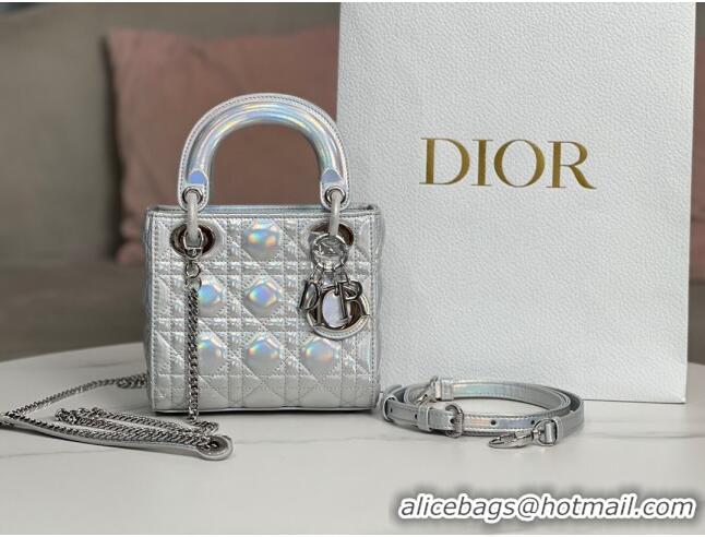 Promotional Dior Mini Lady Dior Bag in Iridescent Metallic Leather CD2612 Silver 2023