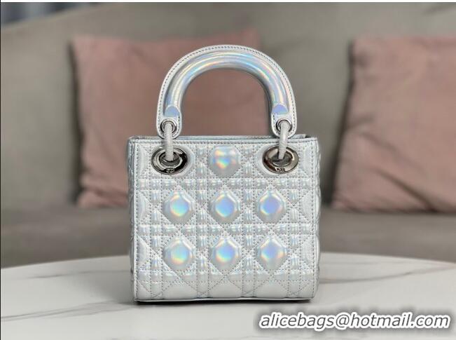 Promotional Dior Mini Lady Dior Bag in Iridescent Metallic Leather CD2612 Silver 2023