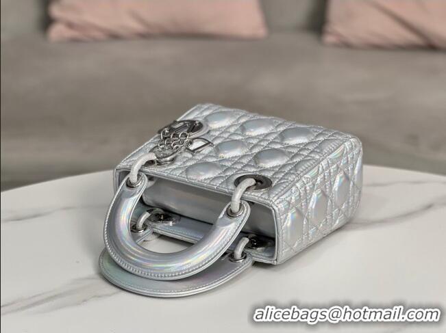 Promotional Dior Mini Lady Dior Bag in Iridescent Metallic Leather CD2612 Silver 2023