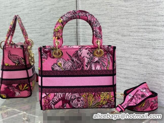 Buy Discount Dior Medium Lady D-Lite Bag in Fuchsia Multicolor Toile de Jouy Voyage Embroidery CD0060 2023