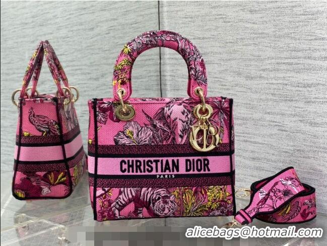 Buy Discount Dior Medium Lady D-Lite Bag in Fuchsia Multicolor Toile de Jouy Voyage Embroidery CD0060 2023