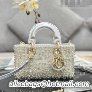 Famous Brand Dior Lady D-Joy Micro Bag in Metallic Leather with Crystals CD0069 Silver 2023