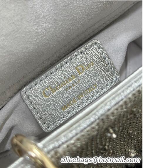 Famous Brand Dior Lady D-Joy Micro Bag in Metallic Leather with Crystals CD0069 Silver 2023