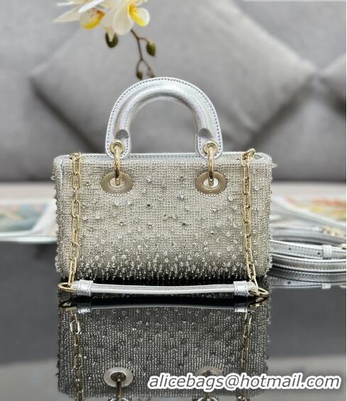 Famous Brand Dior Lady D-Joy Micro Bag in Metallic Leather with Crystals CD0069 Silver 2023