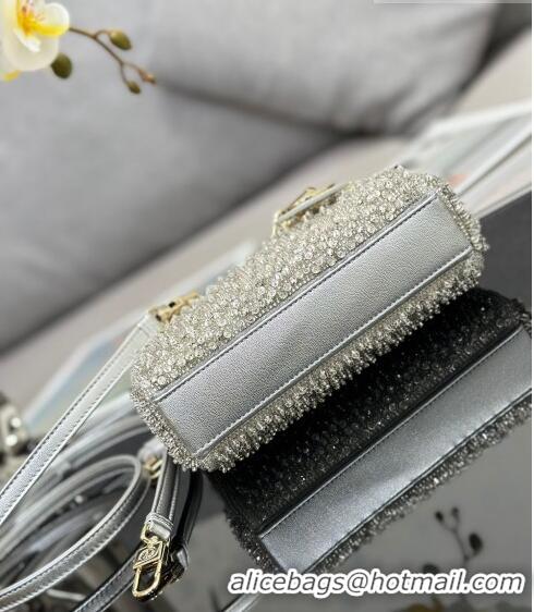 Famous Brand Dior Lady D-Joy Micro Bag in Metallic Leather with Crystals CD0069 Silver 2023