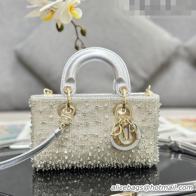 Famous Brand Dior Lady D-Joy Micro Bag in Metallic Leather with Crystals CD0069 Silver 2023