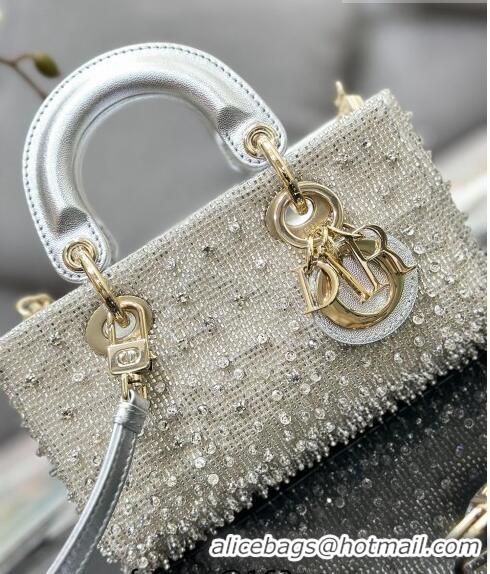 Famous Brand Dior Lady D-Joy Micro Bag in Metallic Leather with Crystals CD0069 Silver 2023