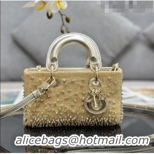 Top Quality Dior Lady D-Joy Micro Bag in Metallic Leather with Crystals CD0069 Gold 2023