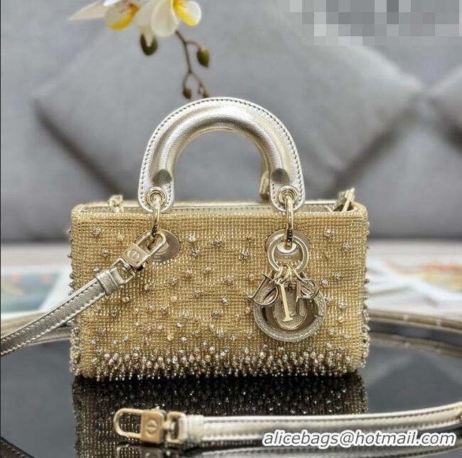 Top Quality Dior Lady D-Joy Micro Bag in Metallic Leather with Crystals CD0069 Gold 2023