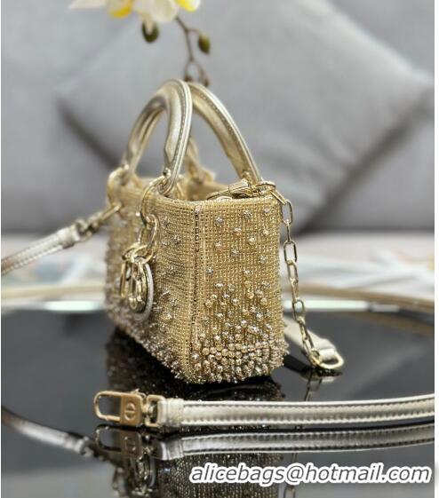 Top Quality Dior Lady D-Joy Micro Bag in Metallic Leather with Crystals CD0069 Gold 2023