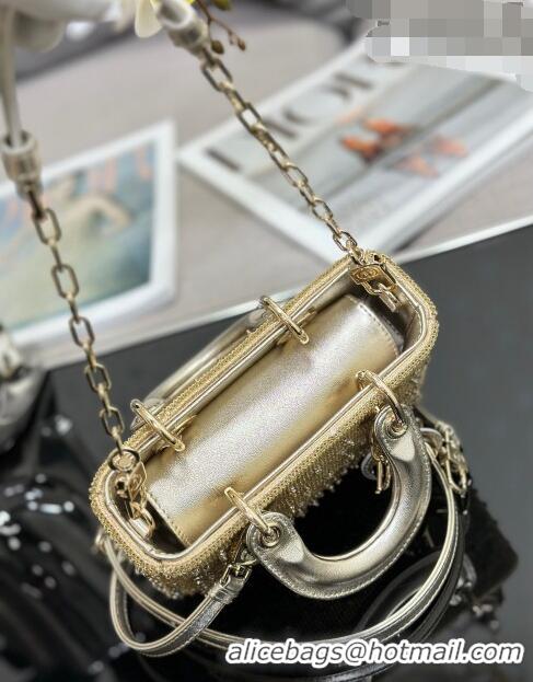 Top Quality Dior Lady D-Joy Micro Bag in Metallic Leather with Crystals CD0069 Gold 2023