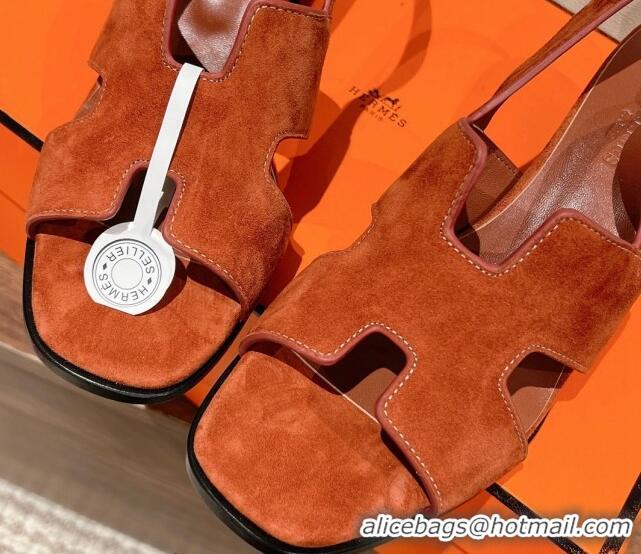 Pretty Style Hermes Elbe Heel Sandals 6cm in Suede Orange 525122