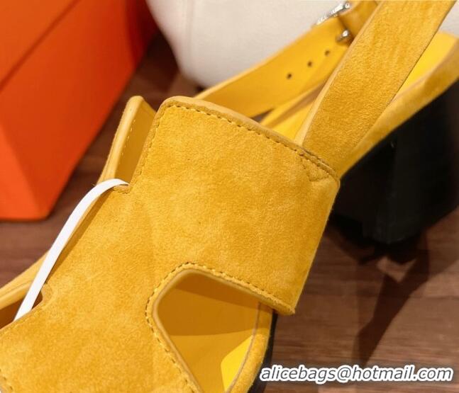 Hot Style Hermes Elbe Heel Sandals 6cm in Suede Yellow 525124