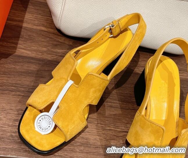 Hot Style Hermes Elbe Heel Sandals 6cm in Suede Yellow 525124