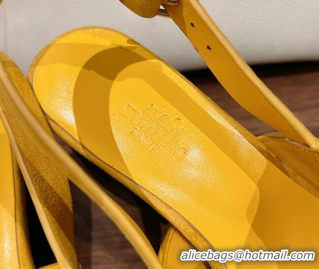 Hot Style Hermes Elbe Heel Sandals 6cm in Suede Yellow 525124