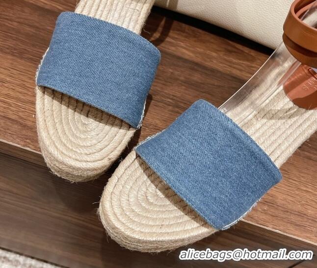 Trendy Design Hermes Tipoli Espadrilles Wedge Sandals 8.5cm in Denim and Leather 525143