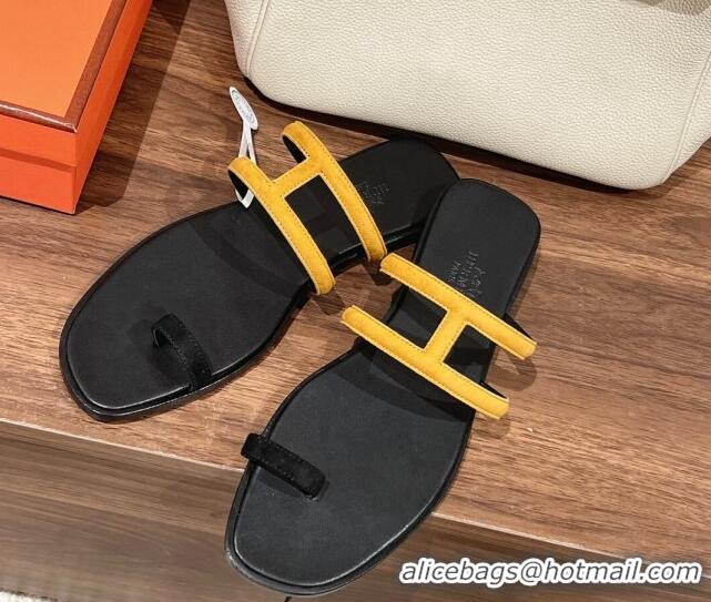 Sophisticated Hermes Georia Flat Slide Sandals in Suede Yellow 525126