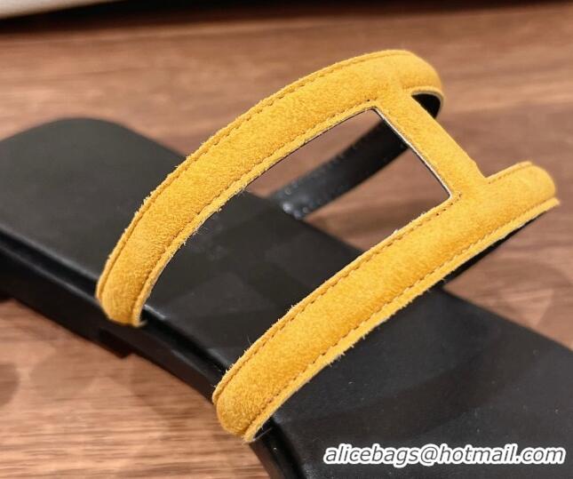 Sophisticated Hermes Georia Flat Slide Sandals in Suede Yellow 525126