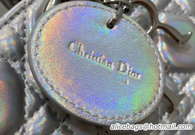 Top Quality Dior Medium Lady D-Joy Bag in Iridescent Cannage Leather CD7093 Silver 2023