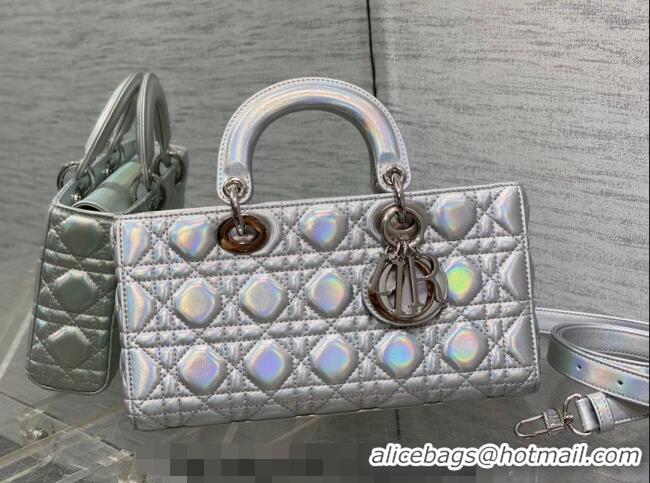 Top Quality Dior Medium Lady D-Joy Bag in Iridescent Cannage Leather CD7093 Silver 2023