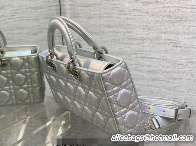 Top Quality Dior Medium Lady D-Joy Bag in Iridescent Cannage Leather CD7093 Silver 2023