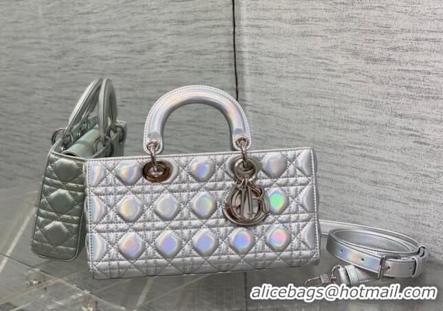 Top Quality Dior Medium Lady D-Joy Bag in Iridescent Cannage Leather CD7093 Silver 2023