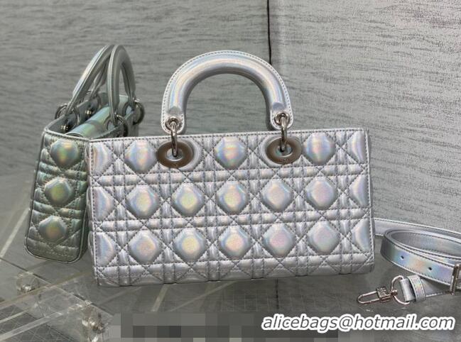 Top Quality Dior Medium Lady D-Joy Bag in Iridescent Cannage Leather CD7093 Silver 2023