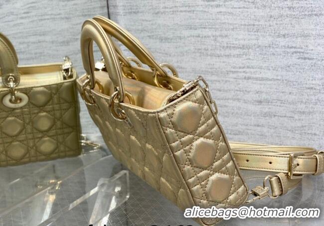 Popular Style Dior Medium Lady D-Joy Bag in Iridescent Cannage Leather CD7093 Gold 2023