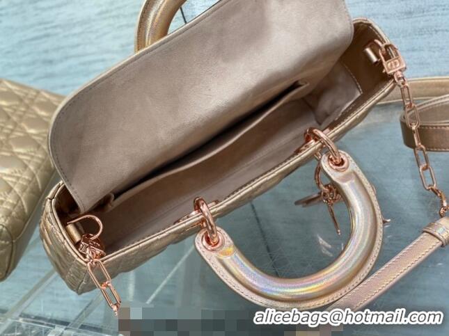 Good Taste Dior Medium Lady D-Joy Bag in Iridescent Cannage Leather Champagne CD7093 Pink 2023