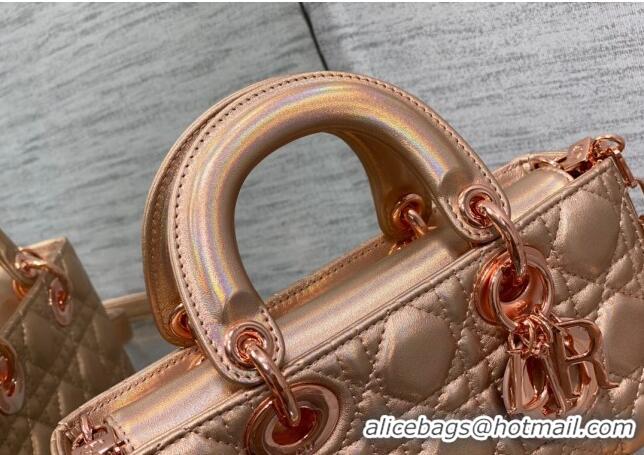 Low Cost Dior Small Lady D-Joy Bag in Iridescent Cannage Leather Champagne CD7096 Pink 2023